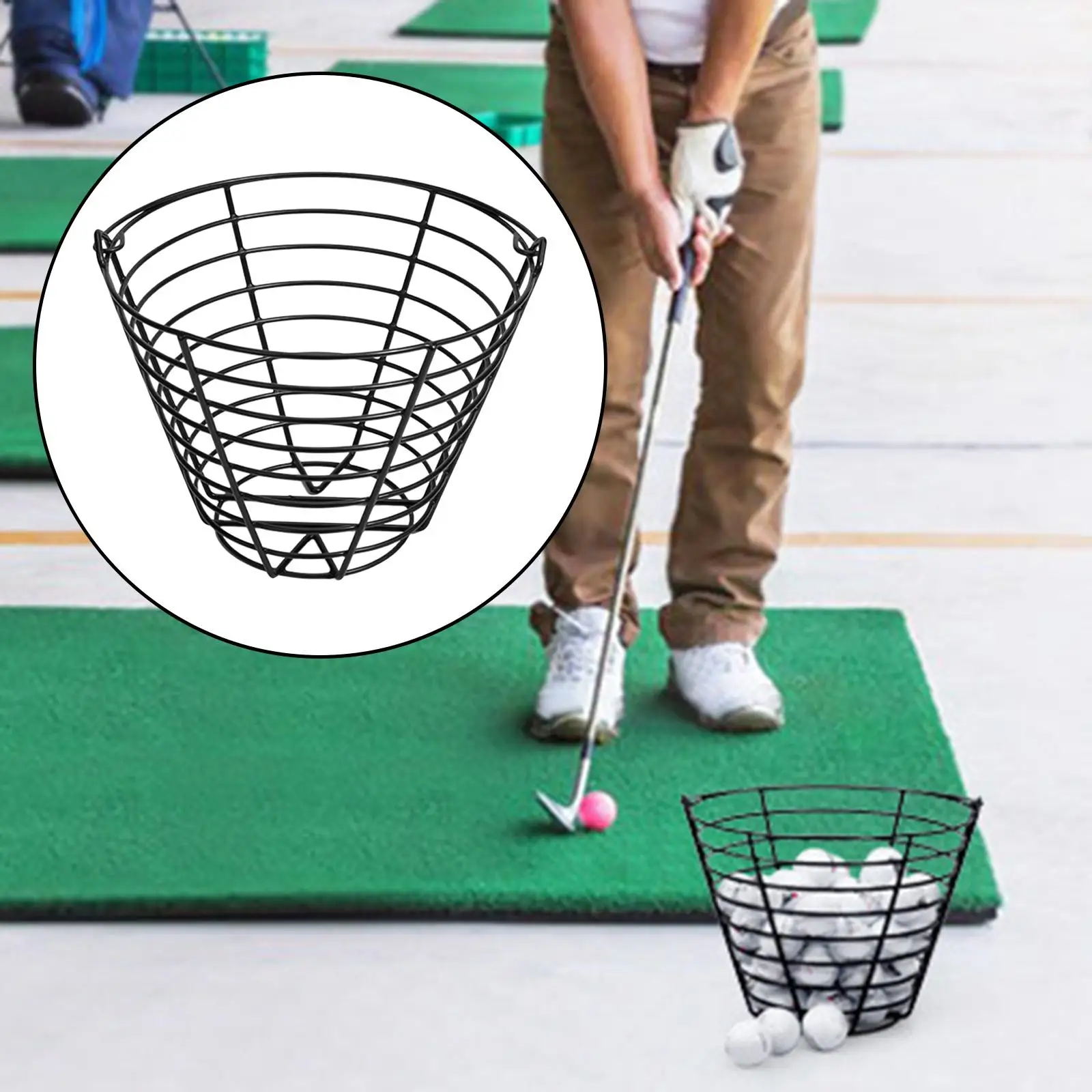 Golf Ball Storage Basket Portable Iron Golf Ball Holder Bucket with Handle for Driving Range Practice Supplies view 5