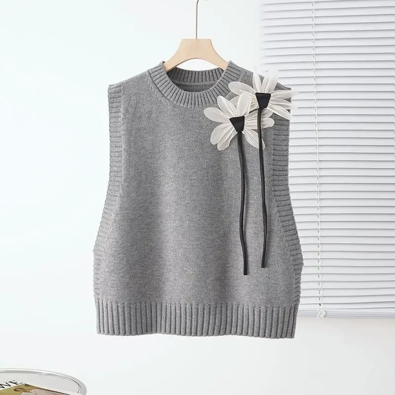 Knitted Vest for Women\'s Outerwear Autumn Wear 2024 New Loose Design Feeling Niche Sleeveless Sweater L171