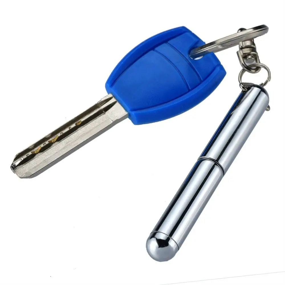 Metal Telescoping Tool Pen Stainless Steel Multifunctional Key Ring Ballpoint Pens 6.3cm Silver Pen Shape Keychain Outdoor Tools