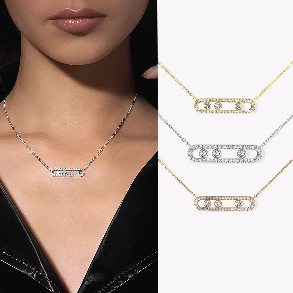 French 925sterling silver women's necklace, classic and fashionable MOVE series, luxurious diamond necklace, high-qualityjewelry