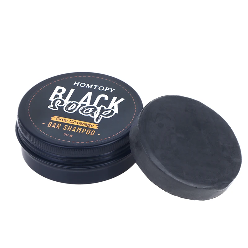 50g Men\'s Black Hair Soap Hair Darkening Soap Shampoo Bar Fast Effective Repair Gray White Color Dye Hair Body Natural Organic