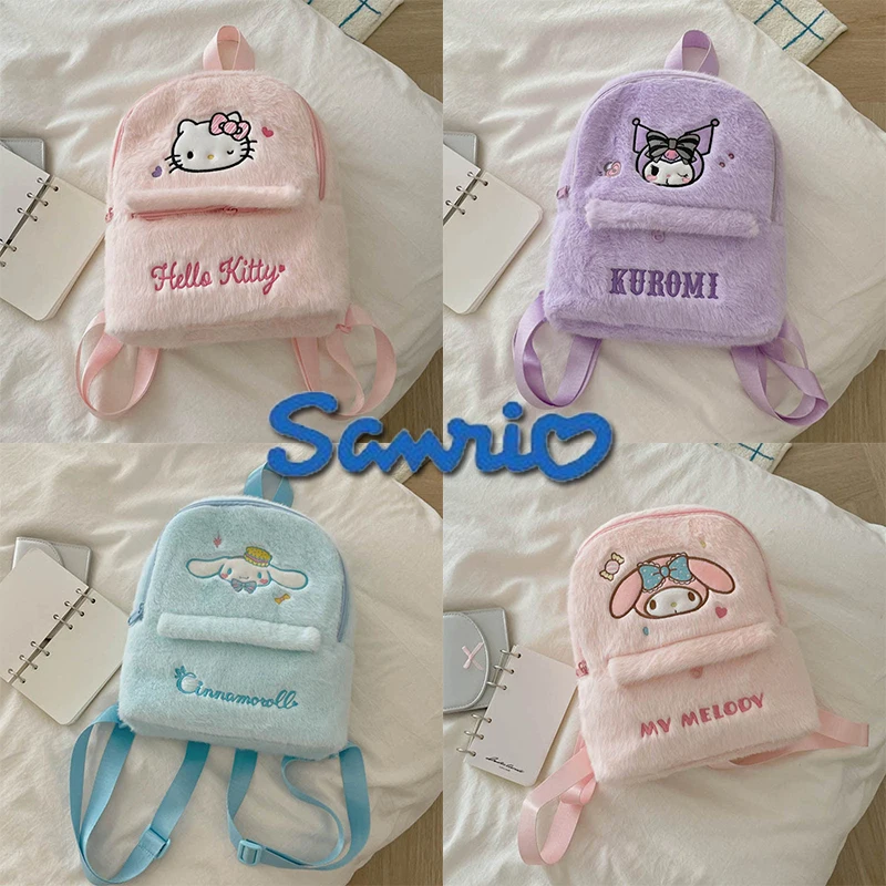 

Sanrio Plush Embroidery Shoulder Bag Cute Cartoon Students School Large Capacity Schoolbag Fashion Outdoor Travel Storage Bag