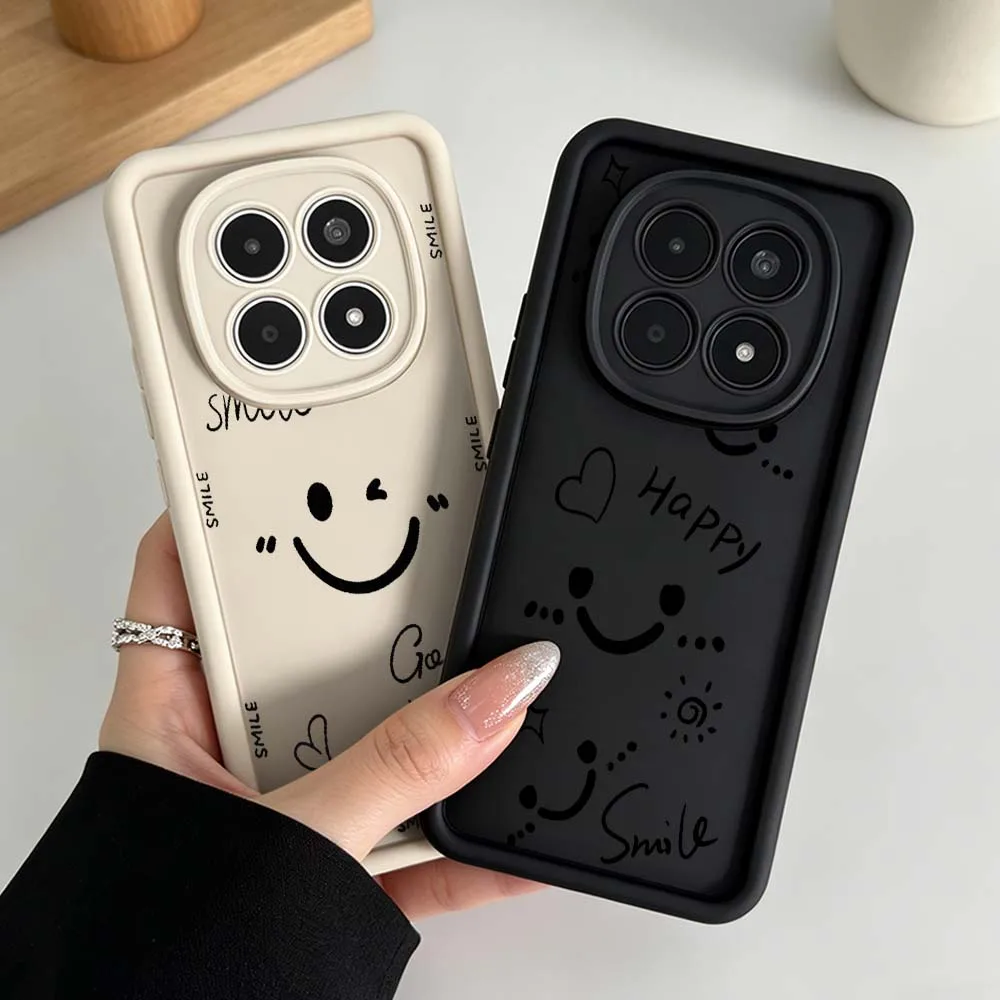 

Funny Black Smiley Face Cover For Xiaomi Redmi Note 15 14 13 12 11 10 14S 11S 10S Pro Plus Eye 4G 5G Ladder Phone Case