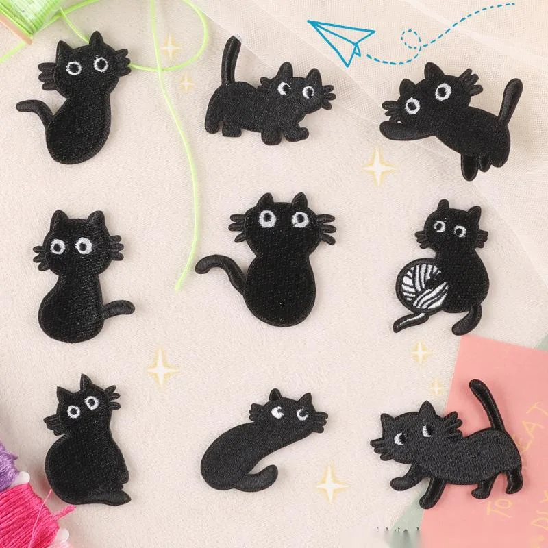 Remendos bordados para roupas gatos bonitos ferro preto em crianças costurar parches para ropa infantil naszywki jaqueta bordado mochila diy