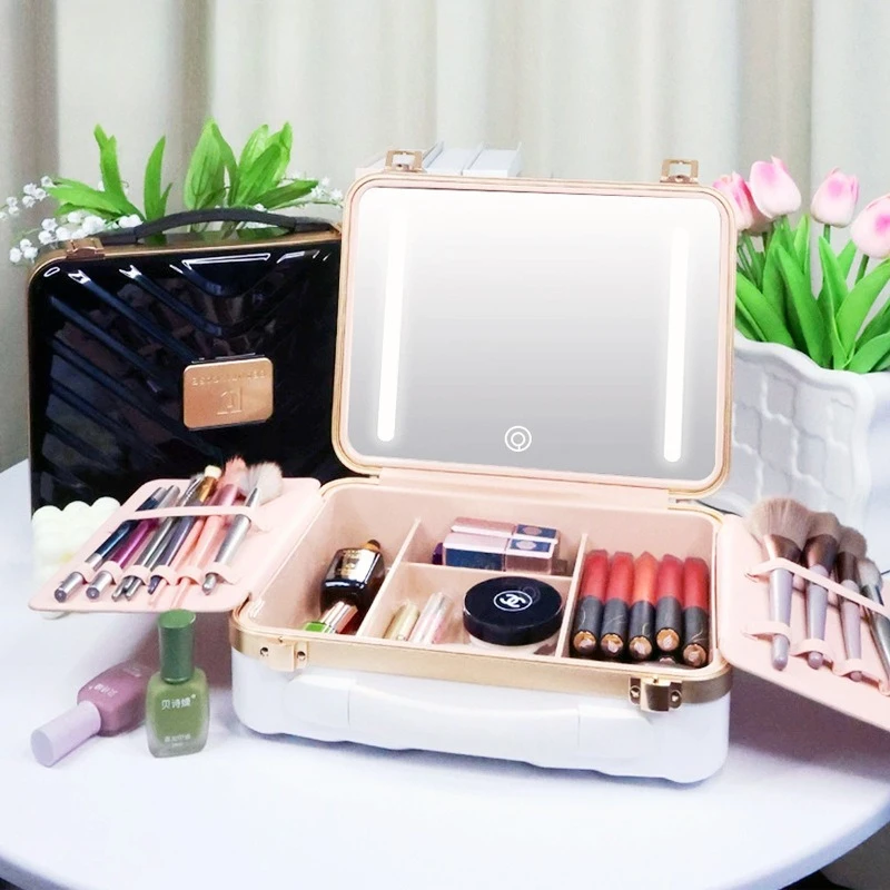 

Portable cosmetic bag, aluminum-magnesium alloy cosmetic case, popular cosmetic storage box, mirror beauty