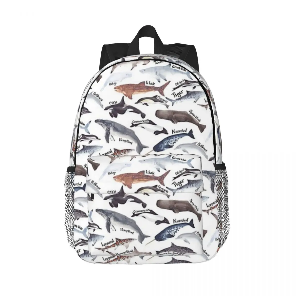 Types Of Whales, Sharks And Dolphins Watercolour Backpacks Teenager Bookbag Students School Bags Laptop Rucksack Shoulder Bag