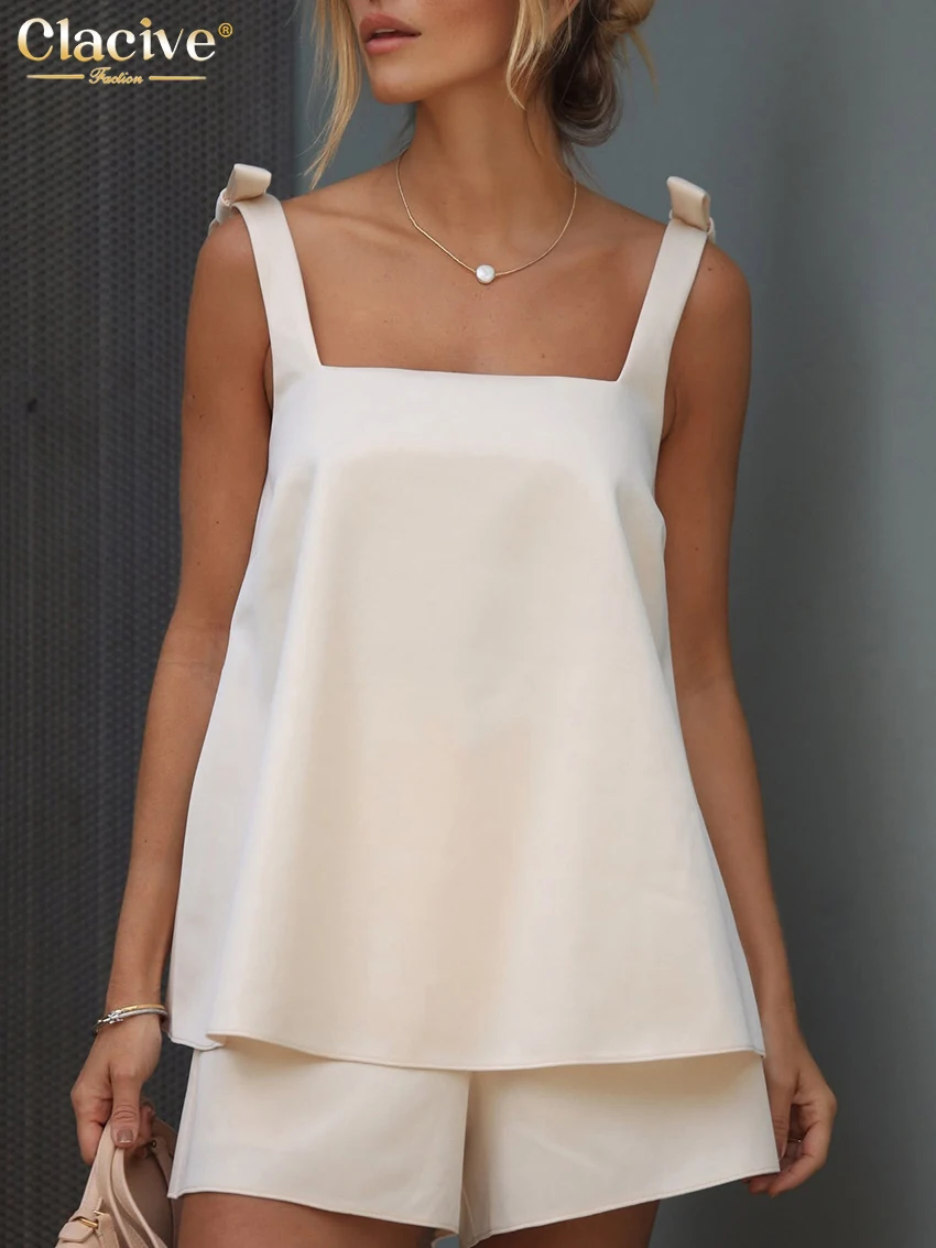 

Летний комплект Clacive: свободные шорты абрикосового цвета и элегантный топ без рукавов с высокой талией, женская одежда из 2 предметов