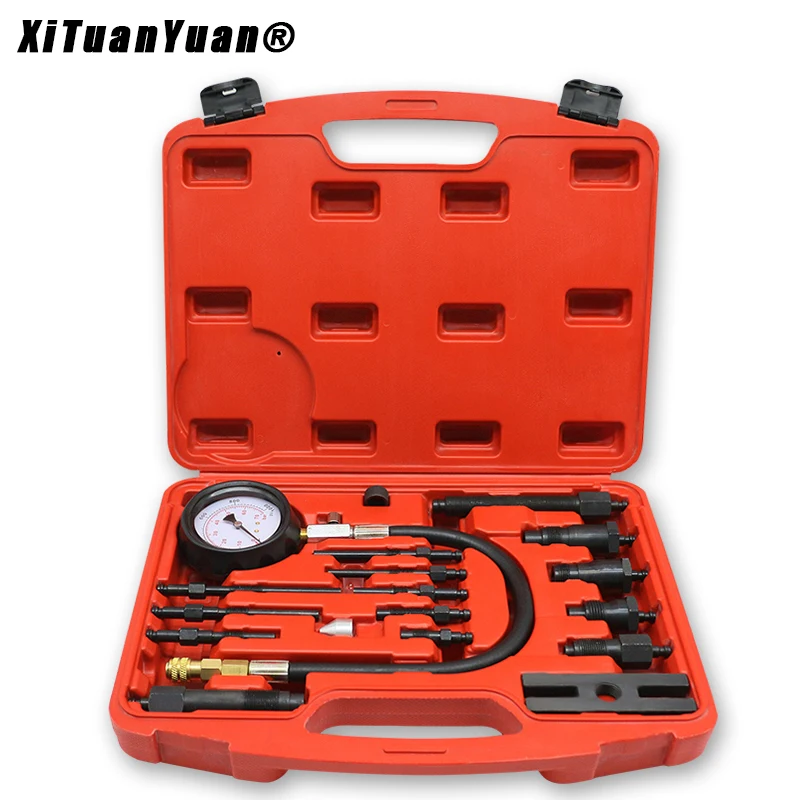 TU-15B Professional Diesel Engine Compression Tester Tool Kit,Full Range Cylinder Gauge Pressure Detection Test Set 17CS