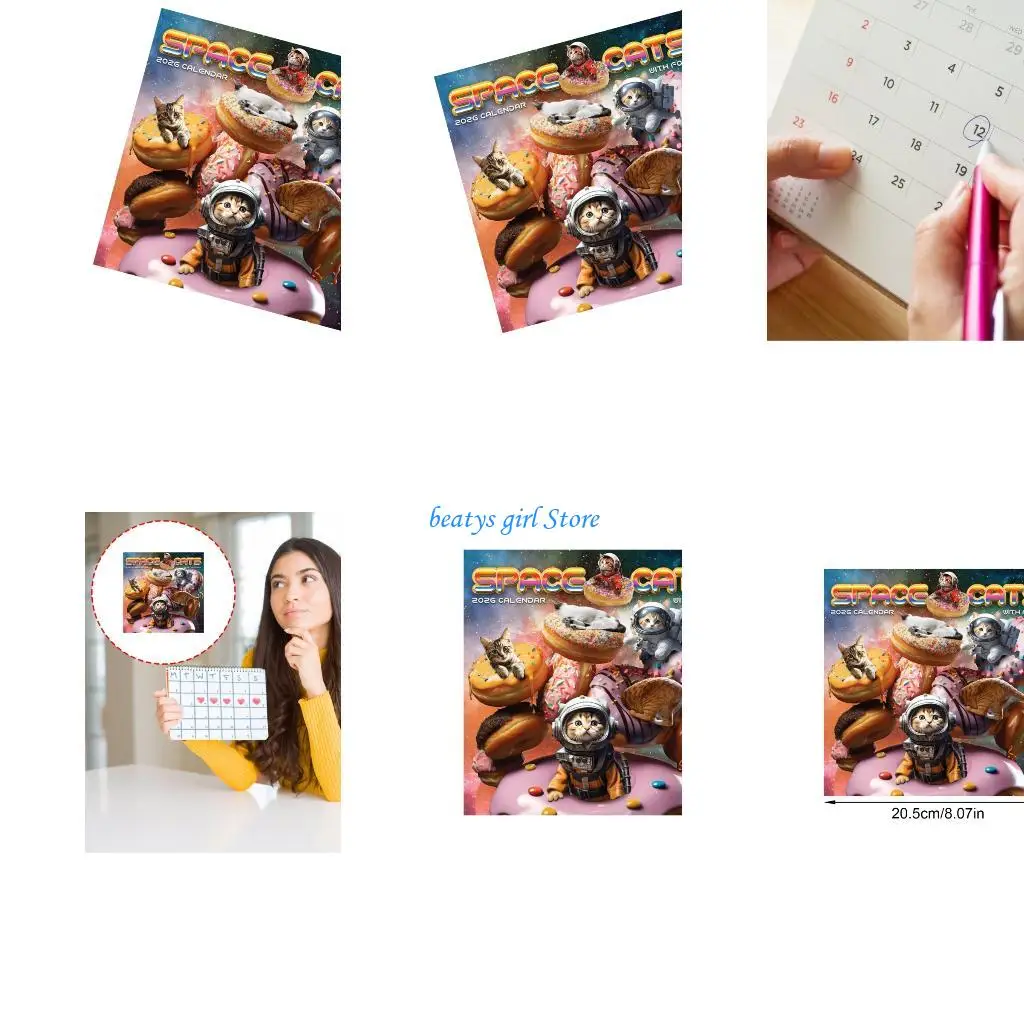 

C7AB 2026 Space & Dessert Cats Wall Calendar for Home, Office, Classroom & Gift (1 Book)