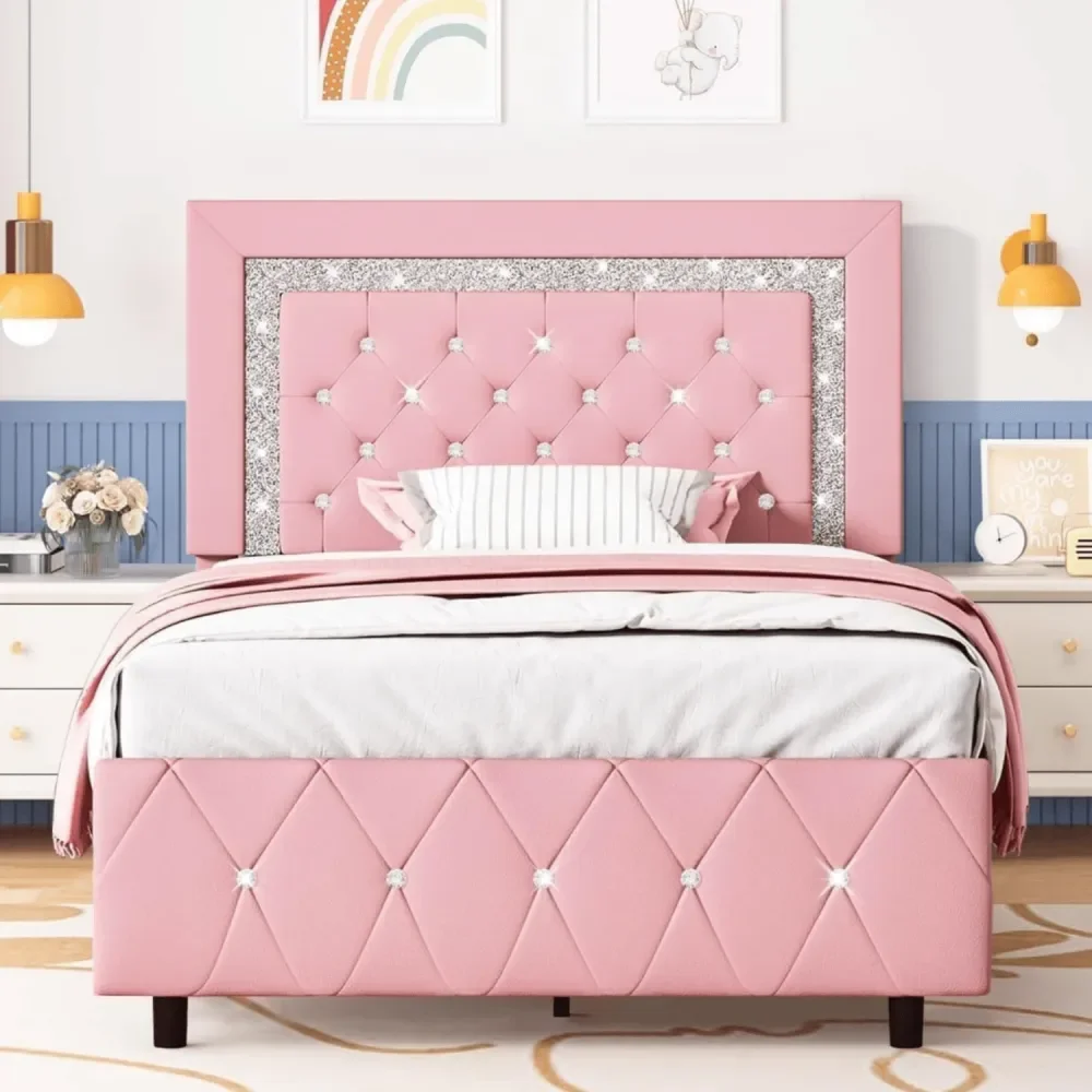 

Bed Frame, Modern Platform Bed Frame With Diamond Headboard And Footboard, No Boxing Spring Needed, Easy Assembly, Black Grey Pi