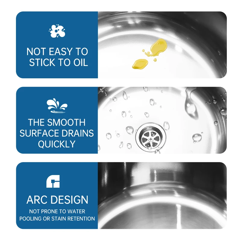 304 Food-Grade Stainless Steel Round 360*120mm Shape RV Caravan Kitchen Sink Circle Basin for Rv Interior Accessories