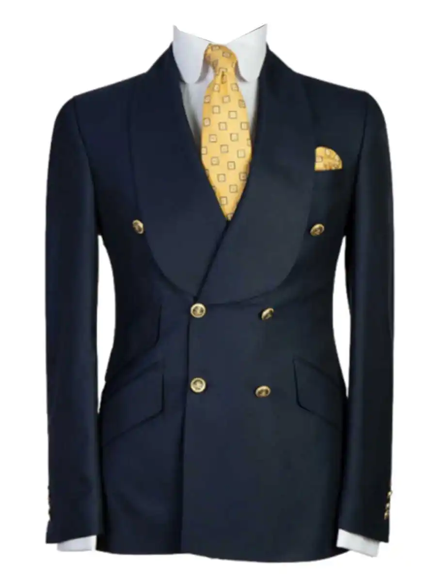 

Темно-синий курительный пиджак для мужчин, двубортный пиджак с шалью и лацканами, приталенный костюм, пиджак для выпускного вечера, цельное свадебное деловое пальто