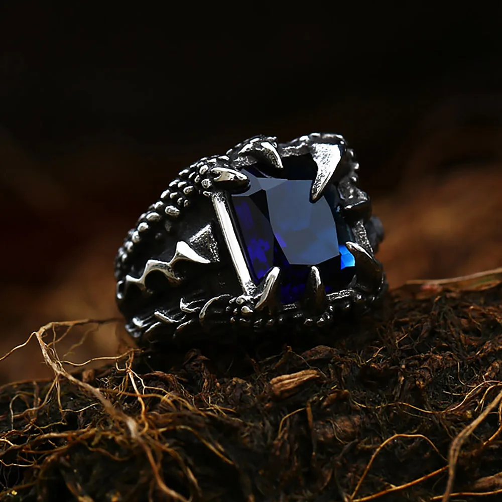 Punk Vintage Vikings Dragon Claw Ring 316L Stainless Steel Black Skull Claw Crystal Rings For Men Women Party Jewelry Wholesale