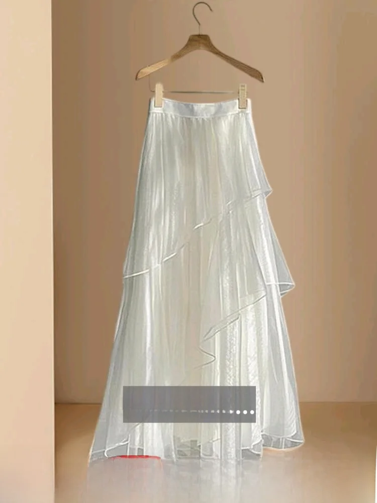 

Moonlight Skirt Summer European Organza Long Dr 2025 New Women's High-end Cake Chiffon A-line Fairy f-length Skirt