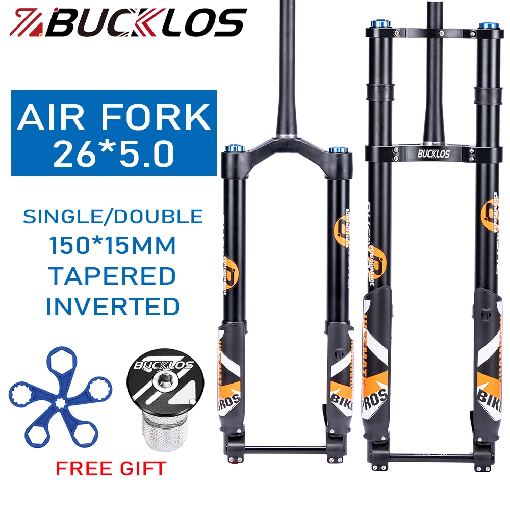 

BUCKLOS E-Bike Fork 26*5.0 Air Suspension Snow/Beach Bicycle Fork 15*150mm Mountain Bike Forks 5.0 Tire Electric Bike Fat Forks