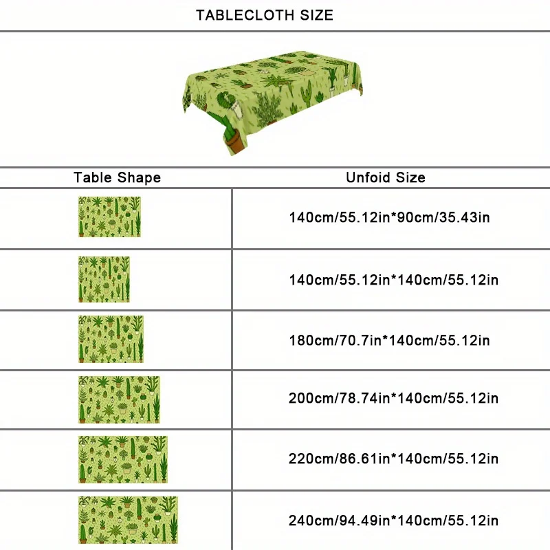 1pc Rectangular Tablecloth Suitable for Dining Table, Coffee Table, Desk - Soft Hand-Painted Succulent, Machine Washable Cloth with Cactus for Picnic, Outdoor, Wedding, Shower, for, & Easy Clean