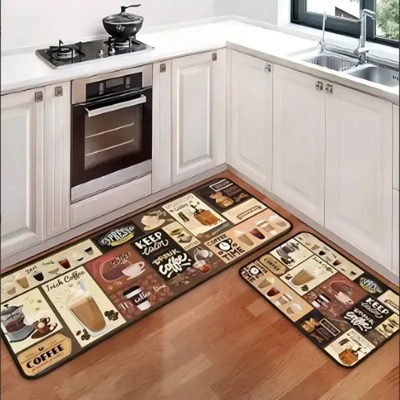 VIKAMA Kitchen Cutlery Knife and Fork Theme Washable Stain-resistant Foot Mat Carpet Kitchen Living Room Entrance Door Mats