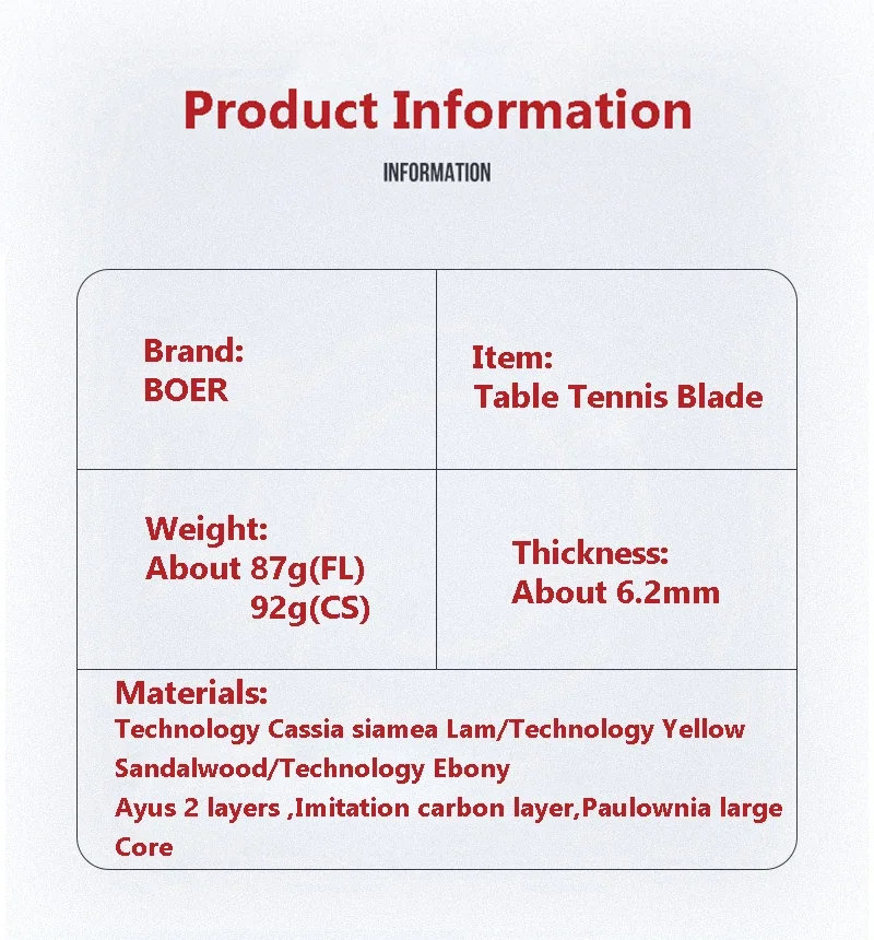 BOER Engineer-Base de hoja de tabla de tenis de mesa, hoja de Pong de 5 capas, placa inferior de paleta, raqueta de tenis de mesa, equipo de Pong Bat