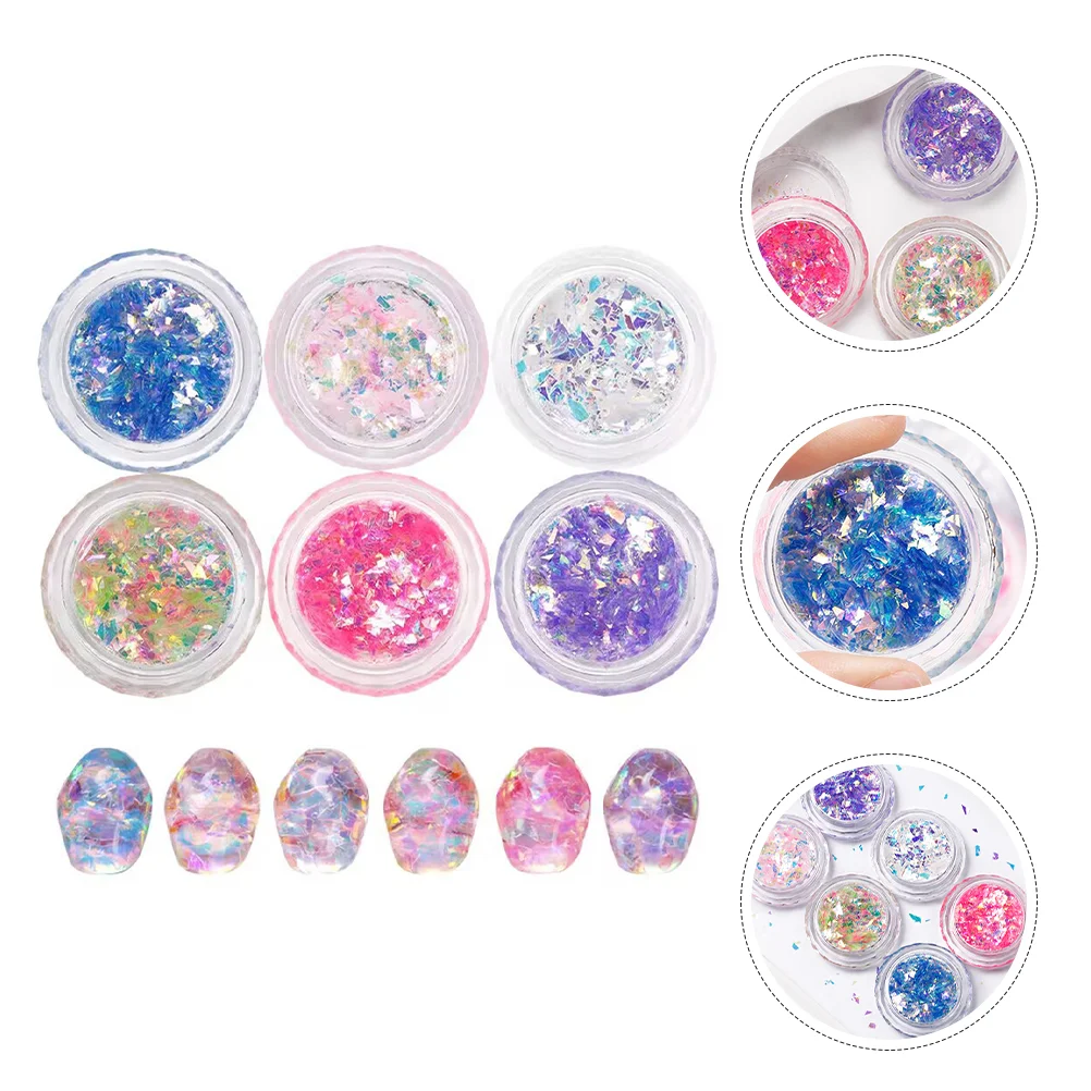 6 Boxes Nail Accessories Glitter Flakes for Makeup Charms Acrylic Nails Powder Crystal Epoxy