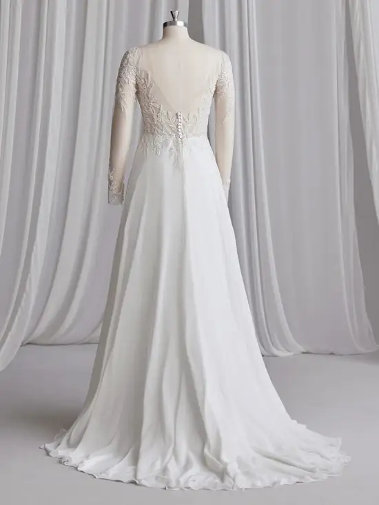 Abito da sposa in Chiffon aperto sul retro con pizzo illusione e maniche lunghe con perline abiti da sposa per le vacanze al mare abito da sposa