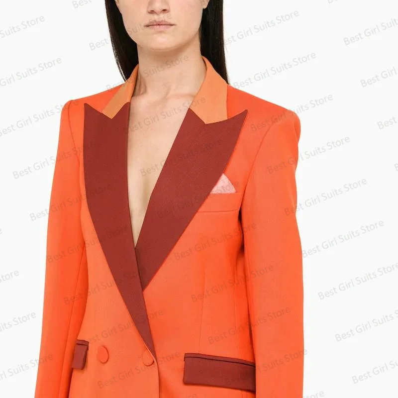 Orange Women Suit Pants Set 2 Piece Blazer Wedding Tuxedos Formal Elegant Office Lady Jacket Coat+Flare Trousers Tailored Made