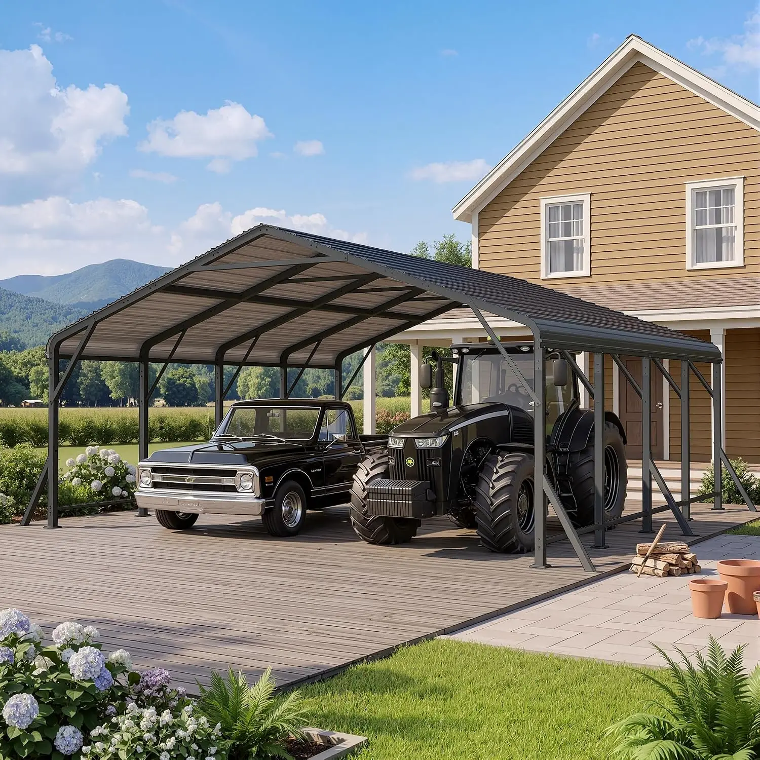 20'x20' Metal Carport, Heavy Duty Carport for Outdoor, Custom