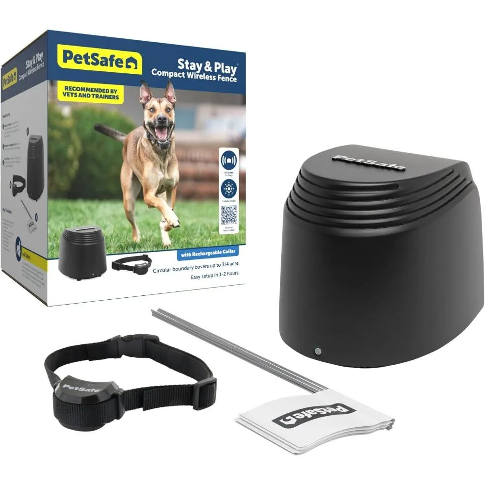 

Compact Wireless Fence, LCD Screen to Adjust The Circular Boundary, Secure up to 3/4 Acre Area, Use for All Your Pets