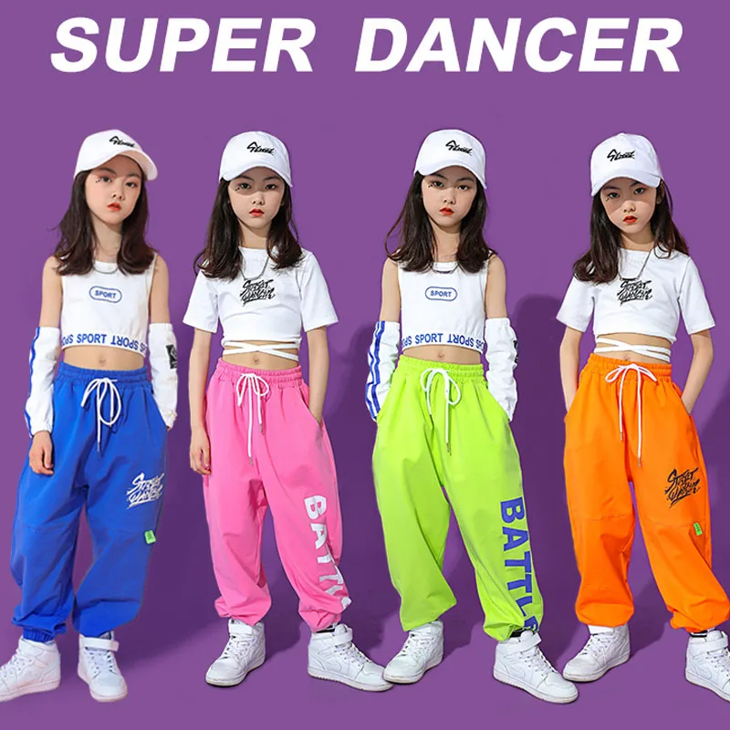 2pcs Kids Hip Hop Dancing Clothing Dance Wear Costume Stage Show Clothes Carnival Outfits Crop Tank Tops Jogger Pants For Girls