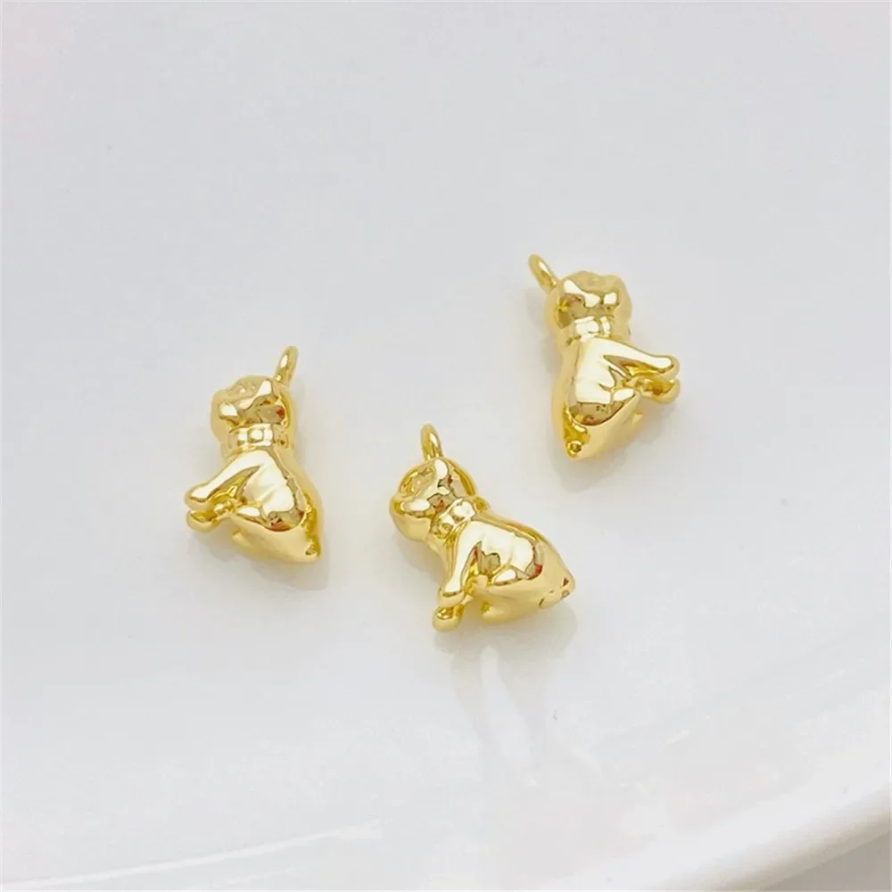 Mini Bulldog chapado en oro de 14 quilates, colgante para cachorros, suministros de joyería DIY, cuentas para collar, pulsera, accesorios artesanales