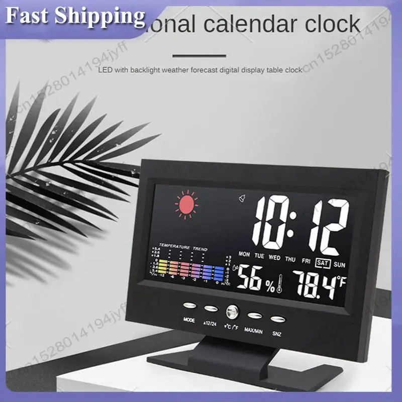 -ABDH 1Set Weather Forecast Station Temperature Humidity Time Date Display Clock Home Black