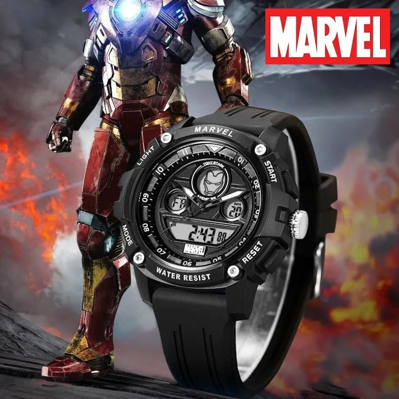 Marvel For Mens Watches Iron Man Avengers Dual Display Sport Wristwatch Chronograph Alarm Clock Repeater Luminous Male New Clock