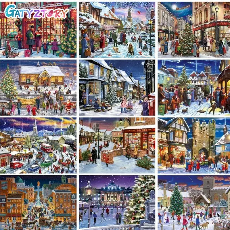 

GATYZTORY Frame Diy Painting By Numbers Snow Scenery Coloring By Numbers Acrylic Canvas Painting Handpainted Drawing Art