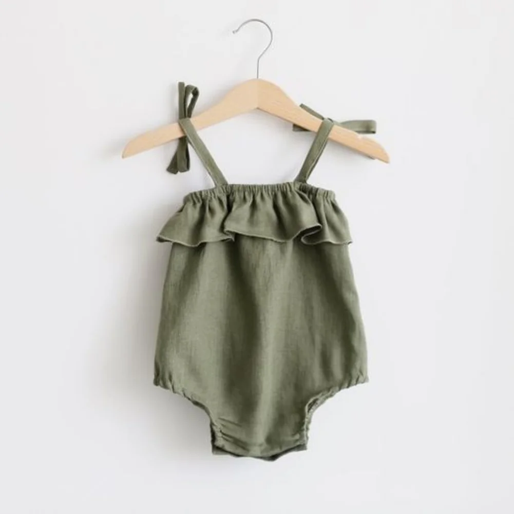 Bebê recém-nascido Meninas Macacão De Algodão Sólido Ruffles Slip Strap Playsuit Onepiece Roupas De Bebê Romper