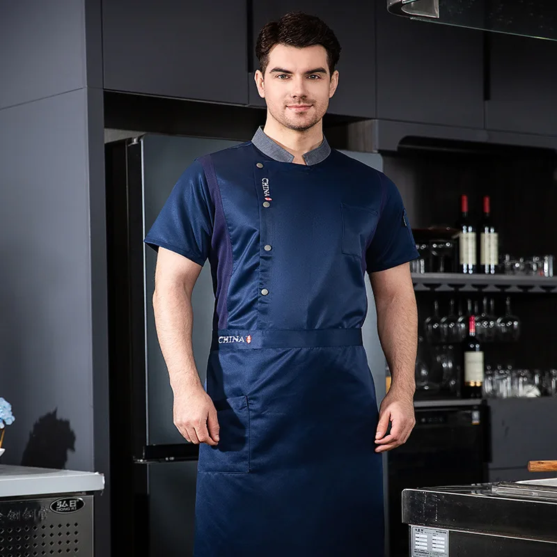 

Рабочая одежда для поваров, мужская, с короткими рукавами, быстросохнущая, дышащая, из ледяного шелка, подходит для ресторанов, отелей, кейтеринга и кухонь.