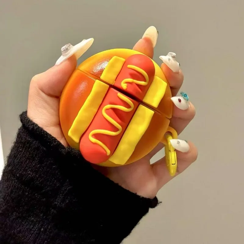 

for AirPods 1 2 3 4 Pro Pro2 Ins Fun Emulational Cheese Hot Dog Burger Silicone Earphone Case Protective Cover Shockproof Sleeve