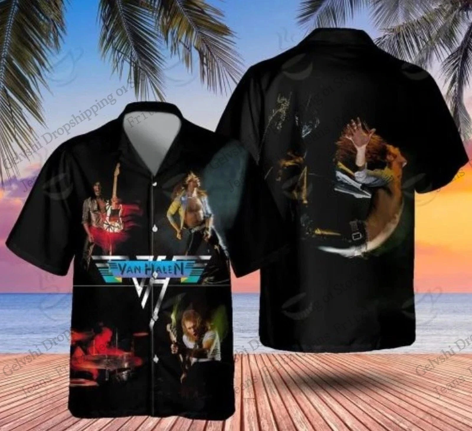 New Vintage Rock Band Van Halen Album Stampa 3D Camicia hawaiana Uomo Donna Moda Hip Hop Camicia a maniche corte Van Halen Tour Camicetta