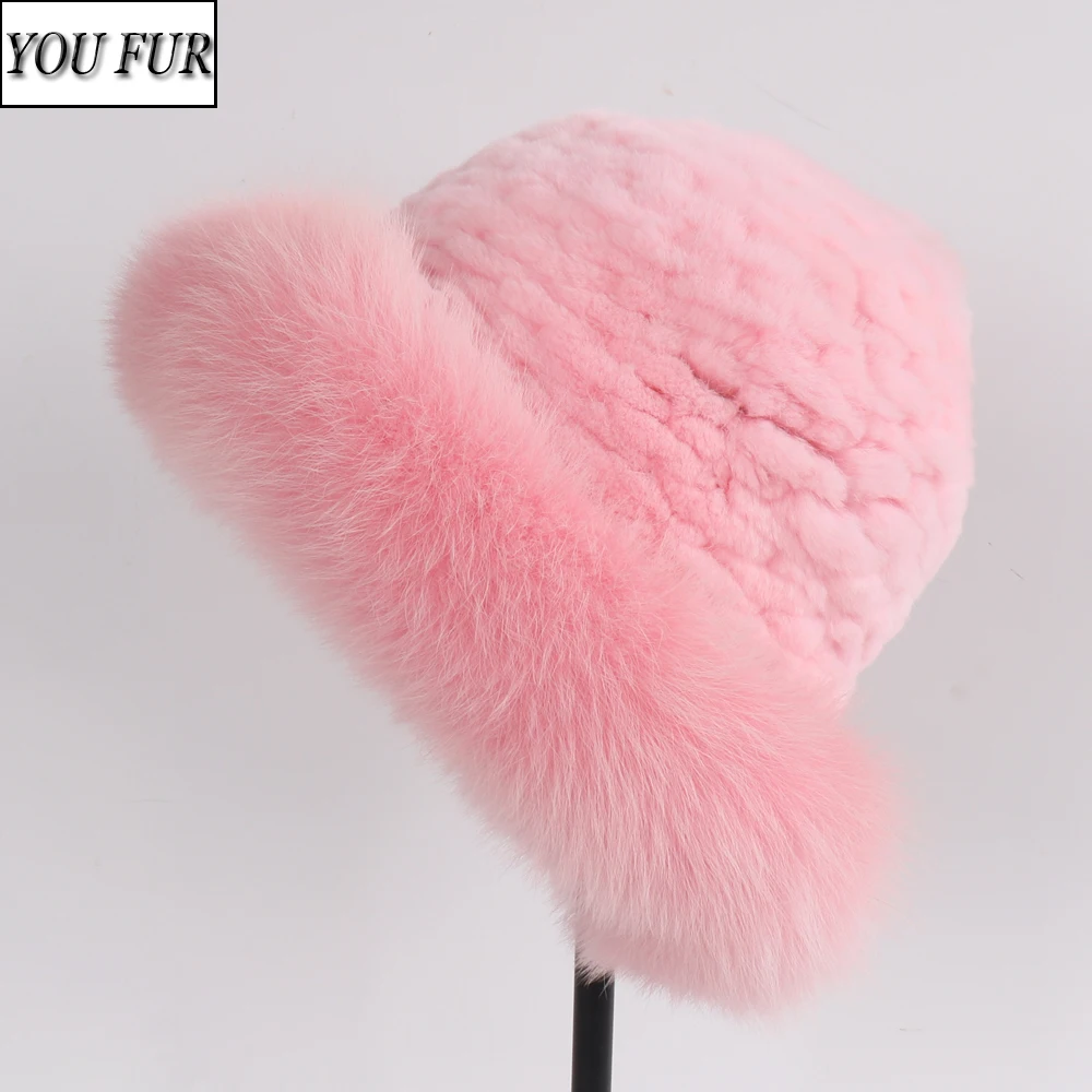 

New Luxury Knitted Real Genuine Fox Fur Hats Skullies Women Beanies Solid Rex Rabbit Fur Caps Winter Lady Party Fashion Fur Hat