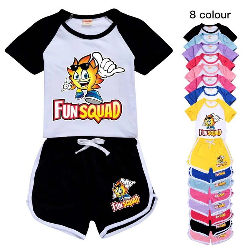 New Summer Cartoon Children's Sets Fun Squad Gaming Kids Boys Sports Clothing Short Sleeve T-shirt+Pants  Kawaii Toddler Suit