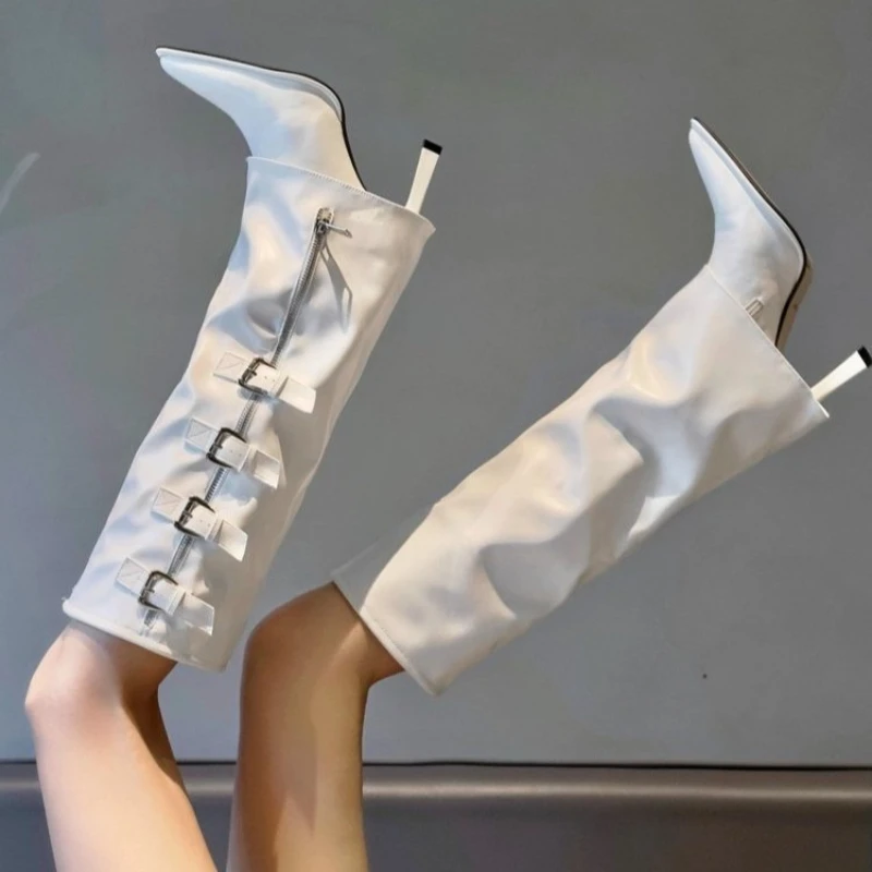 Large Size Women's Boots 2026 New Pointed Toe Long Tube Booties Metal Buckle Thin Heel Pants Boot Women's Fashion Winter Boots