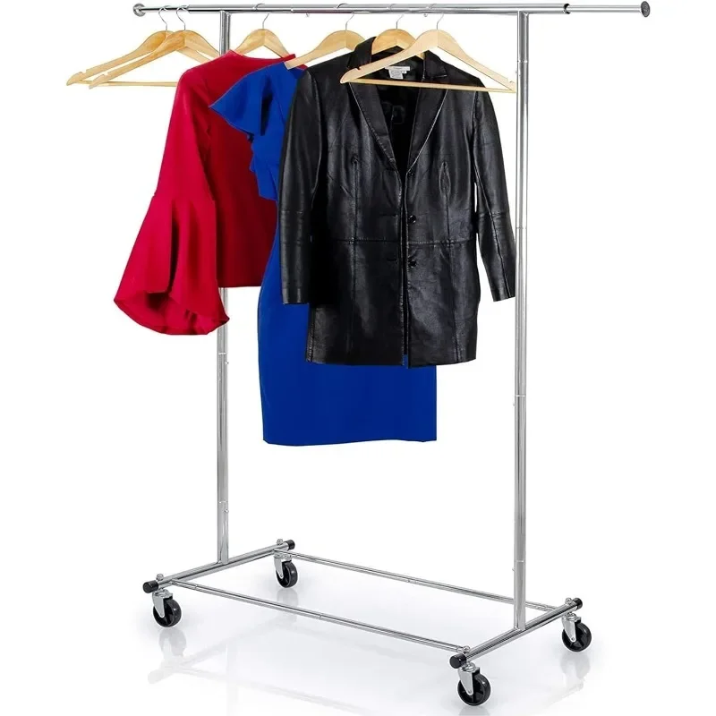 Clothes Rack for Hanging Clothes - Heavy Duty Commercial Grade Chrome for Clothing, Garment Rack Adjustable, Collapsible