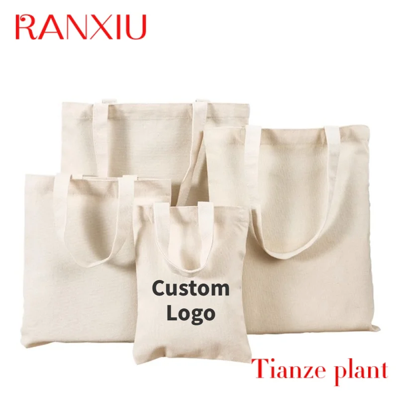 Bolsas de lona de algodón lisas en blanco personalizadas, bolsas de mano de compras reutilizables con logotipo impreso personalizado