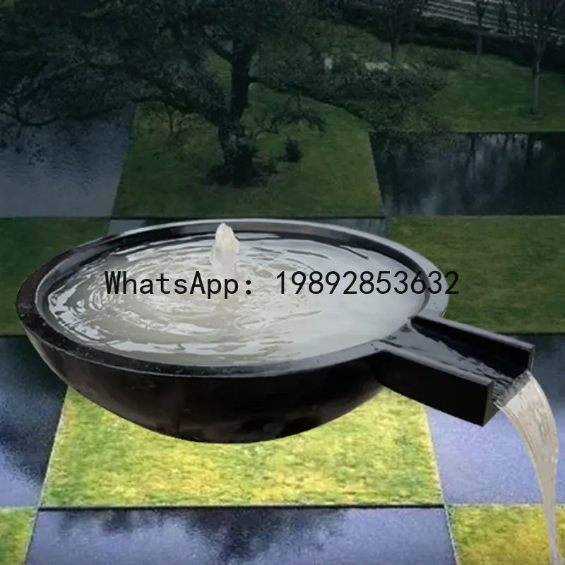 BJ  Flowing Water Bowl Stone Carving Water Tank Fountain Outdoor Bluestone Fountain Garden Feng Shui Wealth-Attracting Landscape