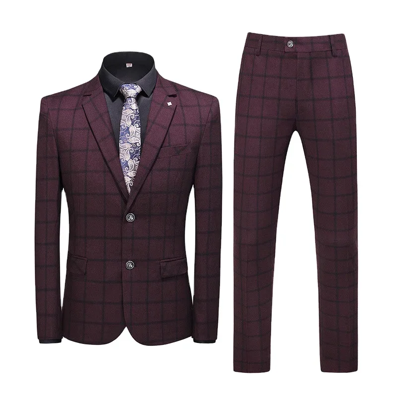 

Tailor Make Slim Fit Suit Plaid British Business Men's 3 Piece Wedding Brides Man Formal Suit