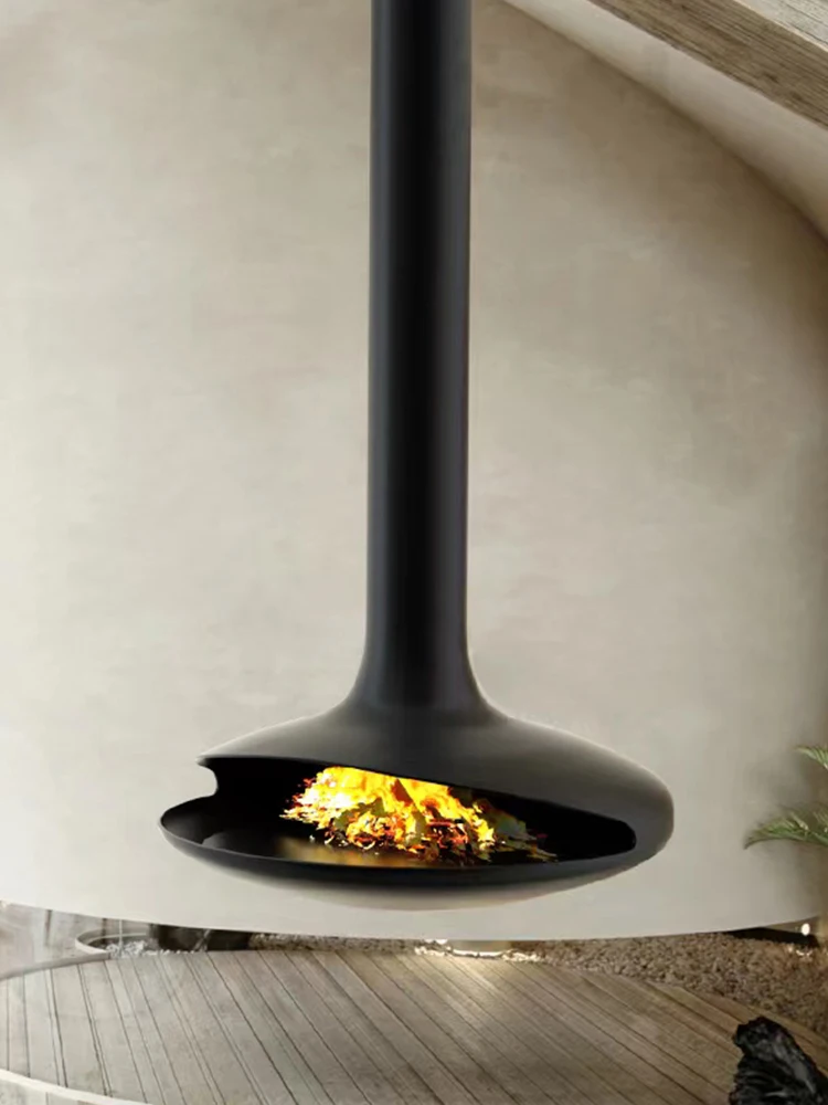 French hanging fireplace, alcohol, real fire, wood, light luxury, customized decoration, flying saucer hanging stove