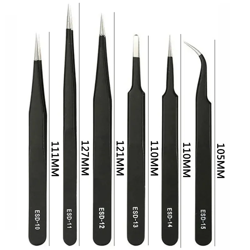 Galacok 6PCS Precision Tweezers Set ESD Anti Static Stainless Steel Tweezers Repair Tools for Electronics Repair Soldering Craft view 3