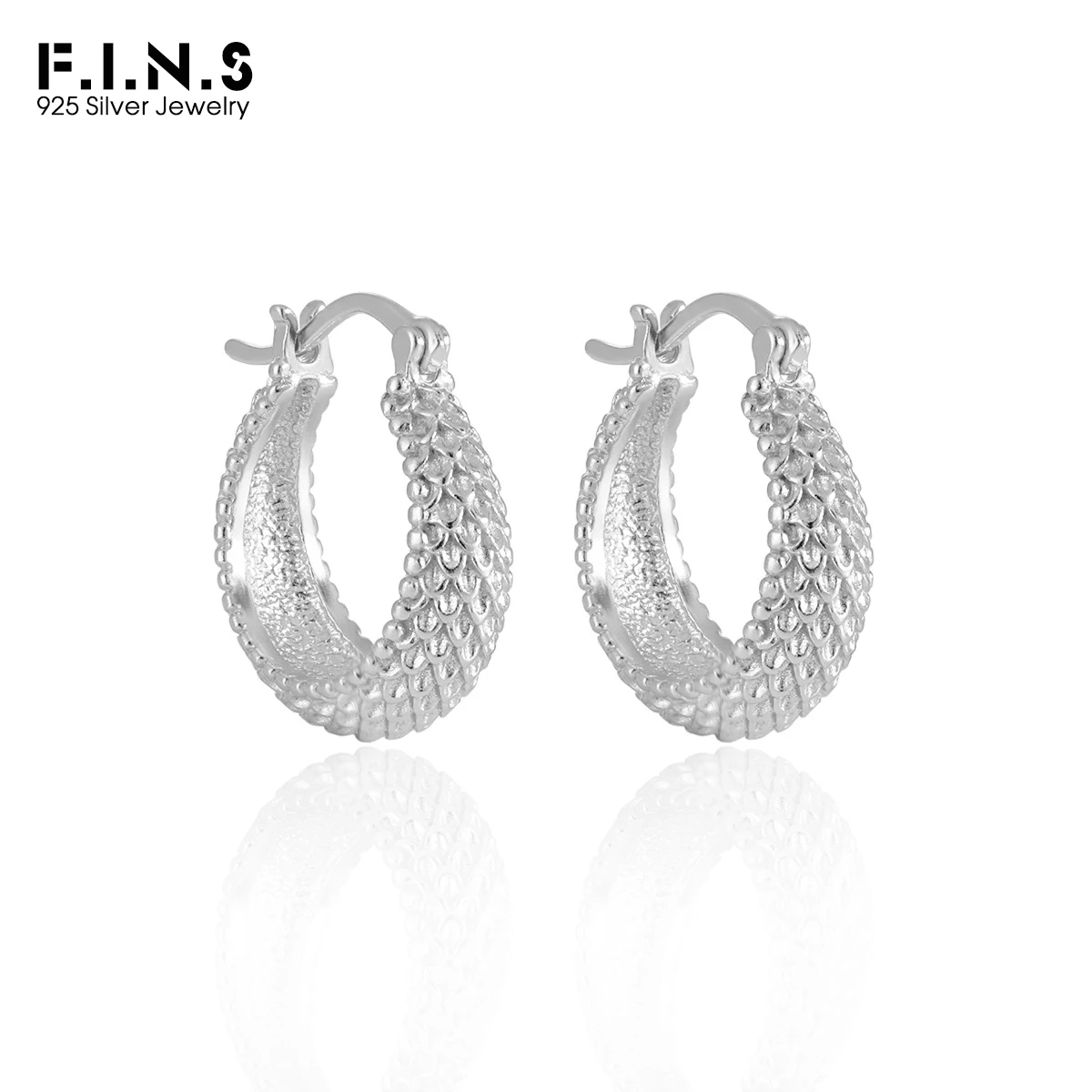 F.I.N.S Texture Dragon Scale S925 Sterling Silver Ear Buckle Round Circle Piercing Hoop Earrings Minimalist Fine Jewelry Gifts