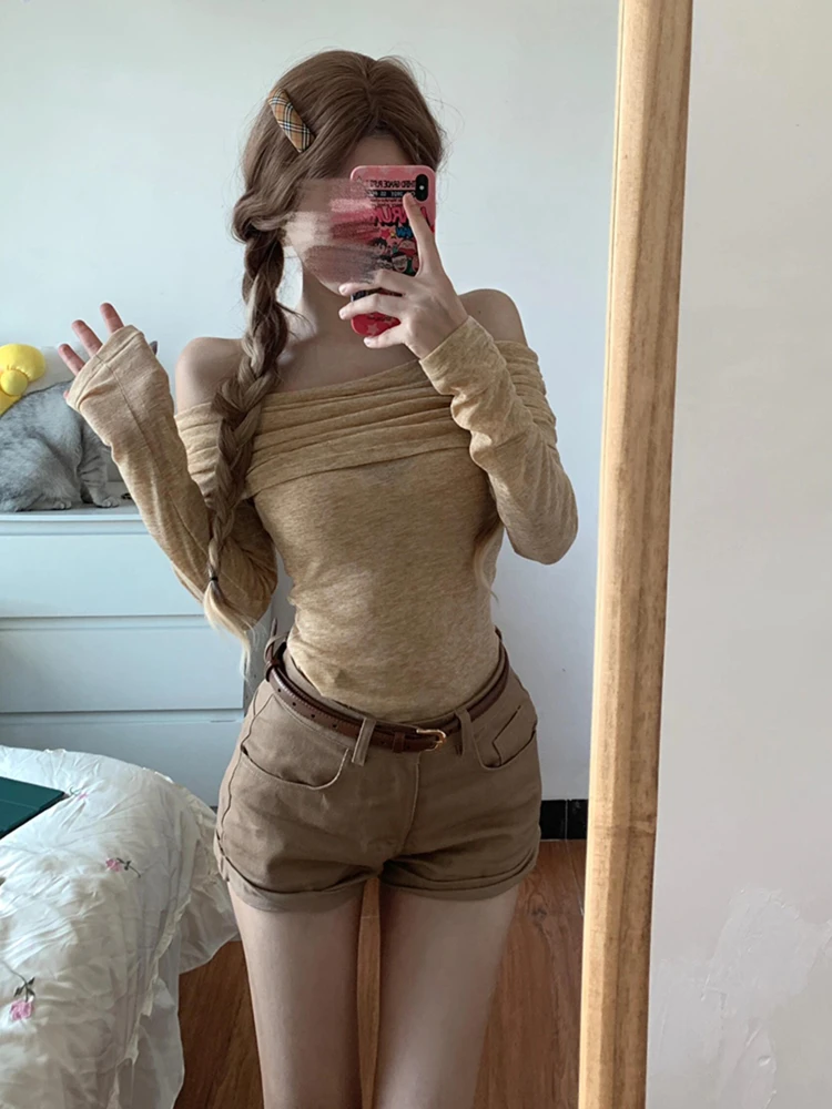 

Американские ретро джинсовые орты цвета хаки, женские сексуальные облегающие брюки с высокой талией, летние повседневные утягивающие широкие брюки для похудения