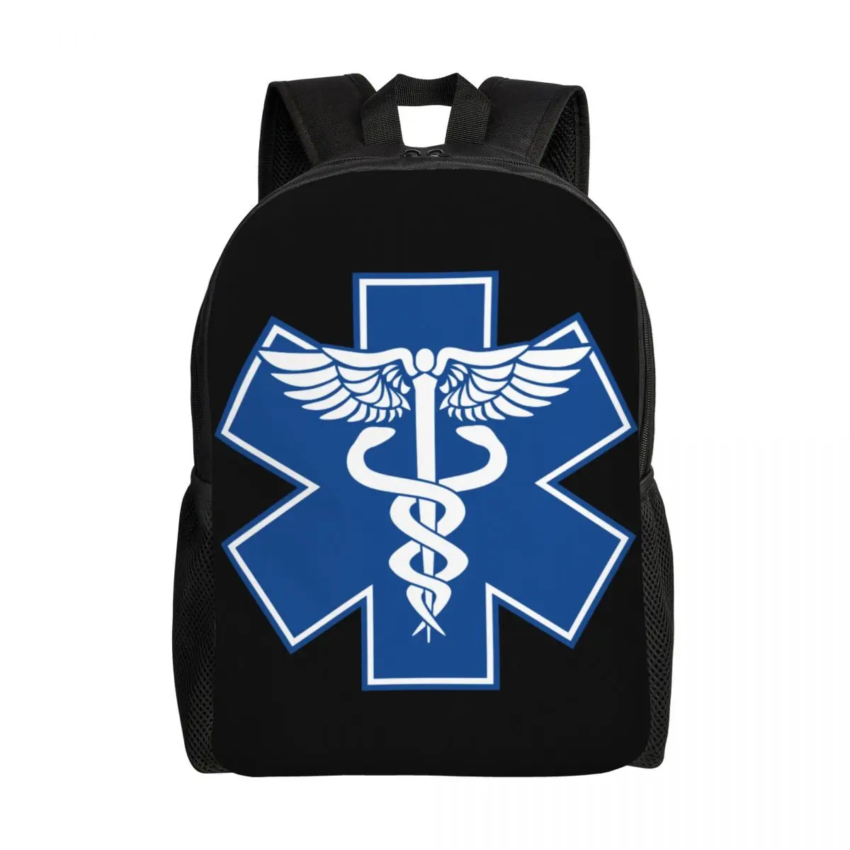 

Custom EMT Blue Symbol Backpacks College School Student Bookbag Fits 15 Inch Laptop Star of Life Paramedic Health Care Bags