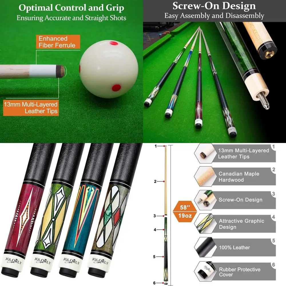 

4-Piece 58 19oz Maple Hardwood Pool Cue Set with 1m Tips for Professional Players