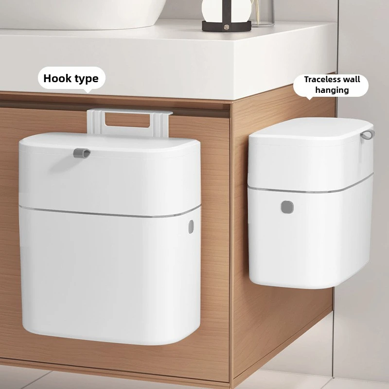 

Toilet Trash Can Toilet Bathroom Wall Hanging Plastic with Cover New Simple and Non-punching Japanese Toilet Waste Basket
